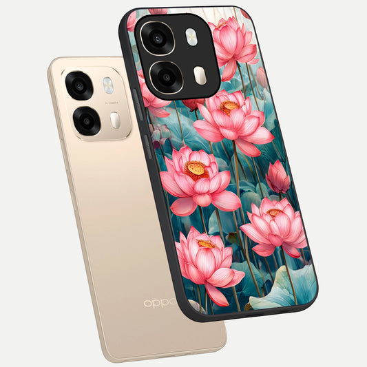  Celestial Pink Lotus phone case For Oppo A6  showing premium glass back cover with detailed artwork
