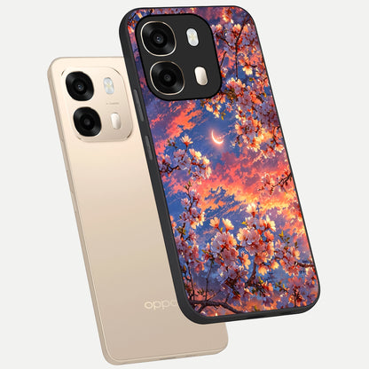  Celestial Sakura Sunset phone case For Oppo A6  showing premium glass back cover with detailed artwork