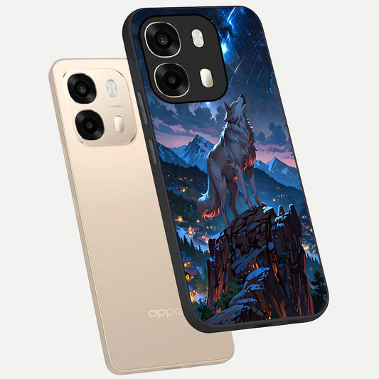  Celestial Wolf Howl phone case For Oppo A6  showing premium glass back cover with detailed artwork