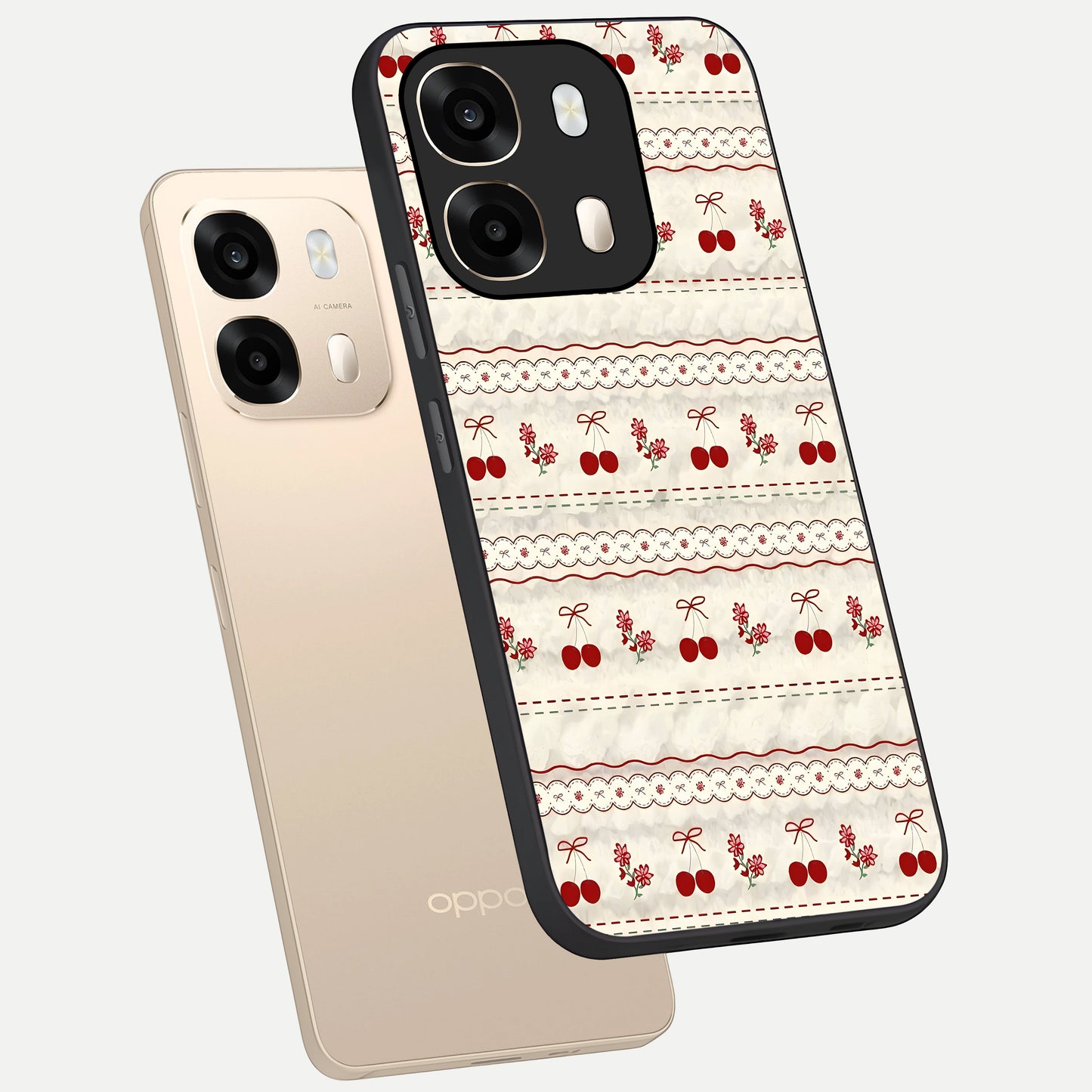  Cherry Bloom Charm phone case For Oppo A6  showing premium glass back cover with detailed artwork