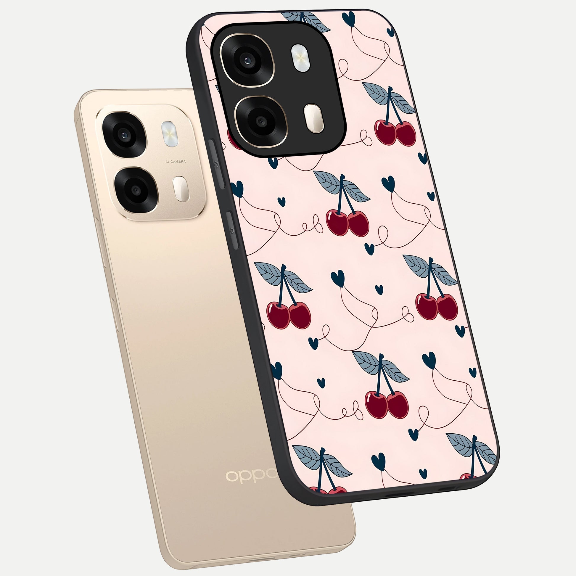  Cherry Heart Line phone case For Oppo A6  showing premium glass back cover with detailed artwork