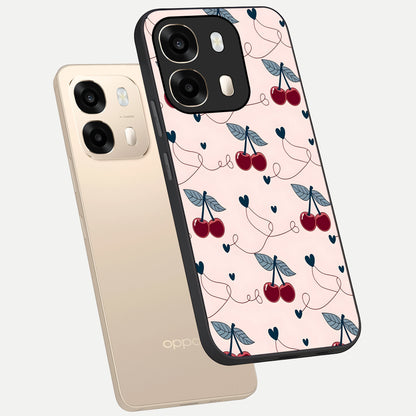  Cherry Heart Line phone case For Oppo A6  showing premium glass back cover with detailed artwork