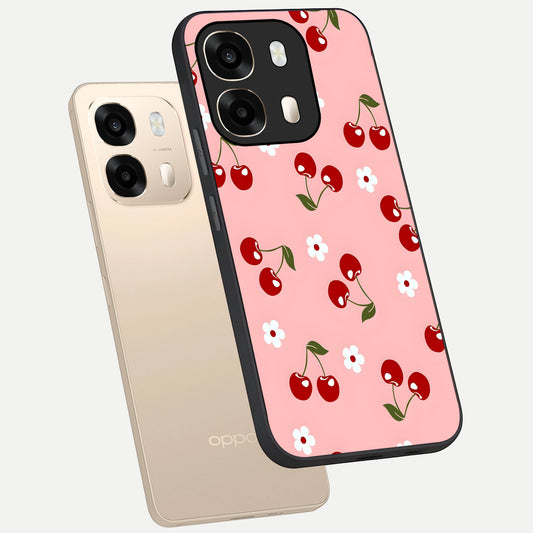  Cherry Love Mood phone case For Oppo A6  showing premium glass back cover with detailed artwork