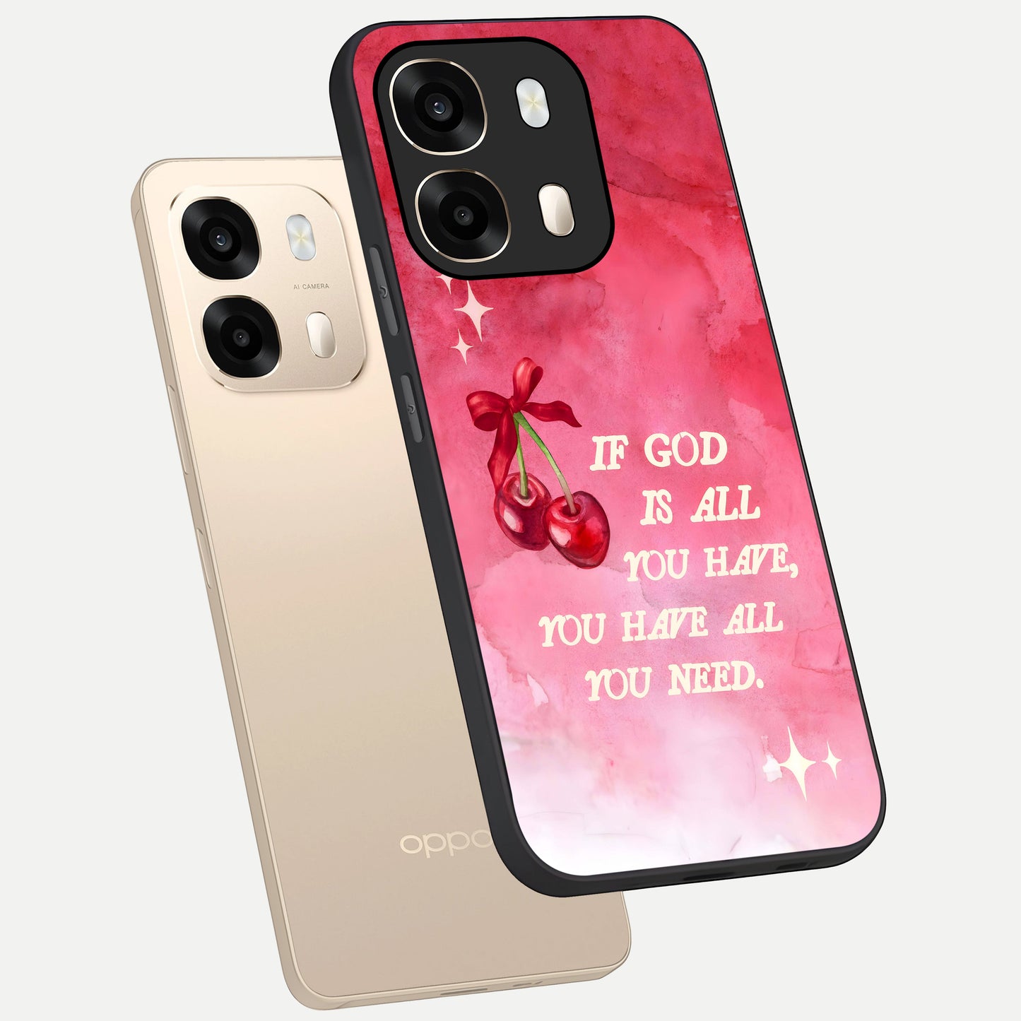  Cherry Quote phone case For Oppo A6  showing premium glass back cover with detailed artwork