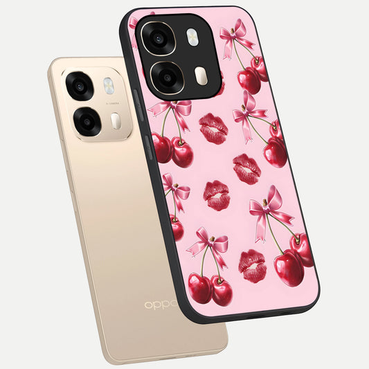  Cherry With Lips phone case For Oppo A6  showing premium glass back cover with detailed artwork