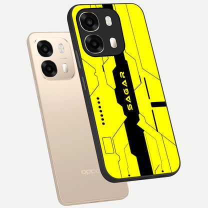 Circuit CYBERPUNK Custom Name phone case For Oppo A6  showing premium glass back cover with detailed artwork