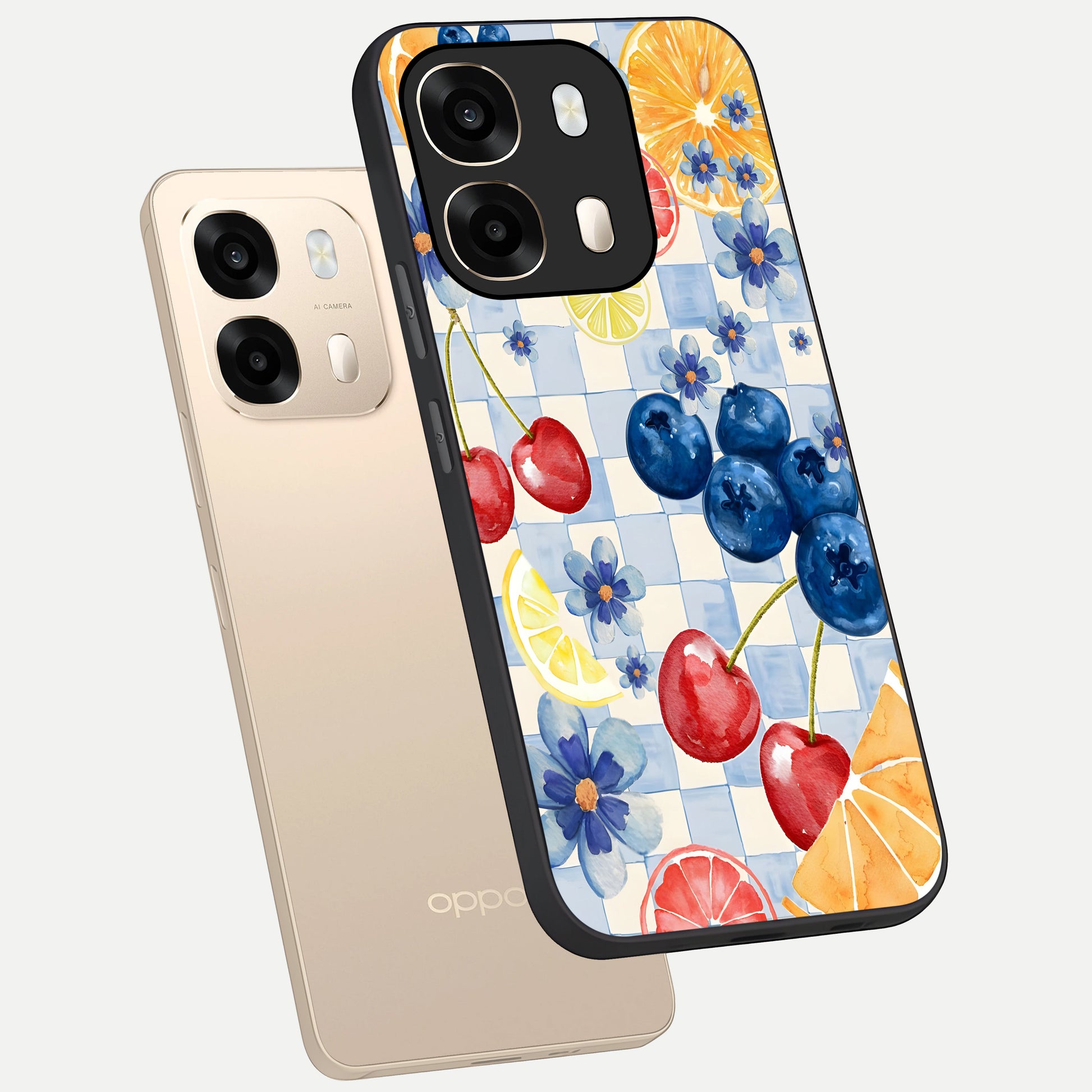  Citrus Bloom Joy phone case For Oppo A6  showing premium glass back cover with detailed artwork
