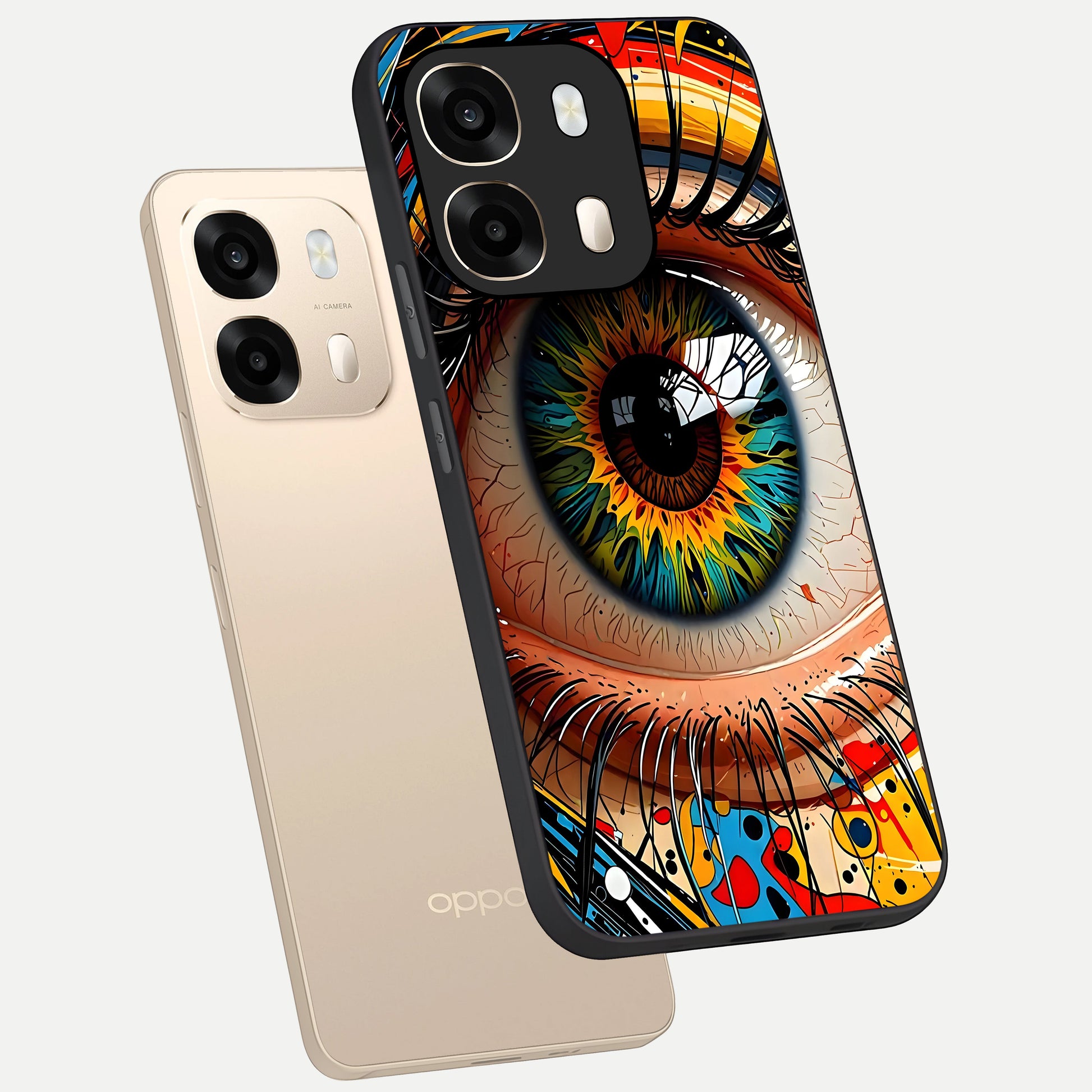 Colorful Eye phone case For Oppo A6  showing premium glass back cover with detailed artwork