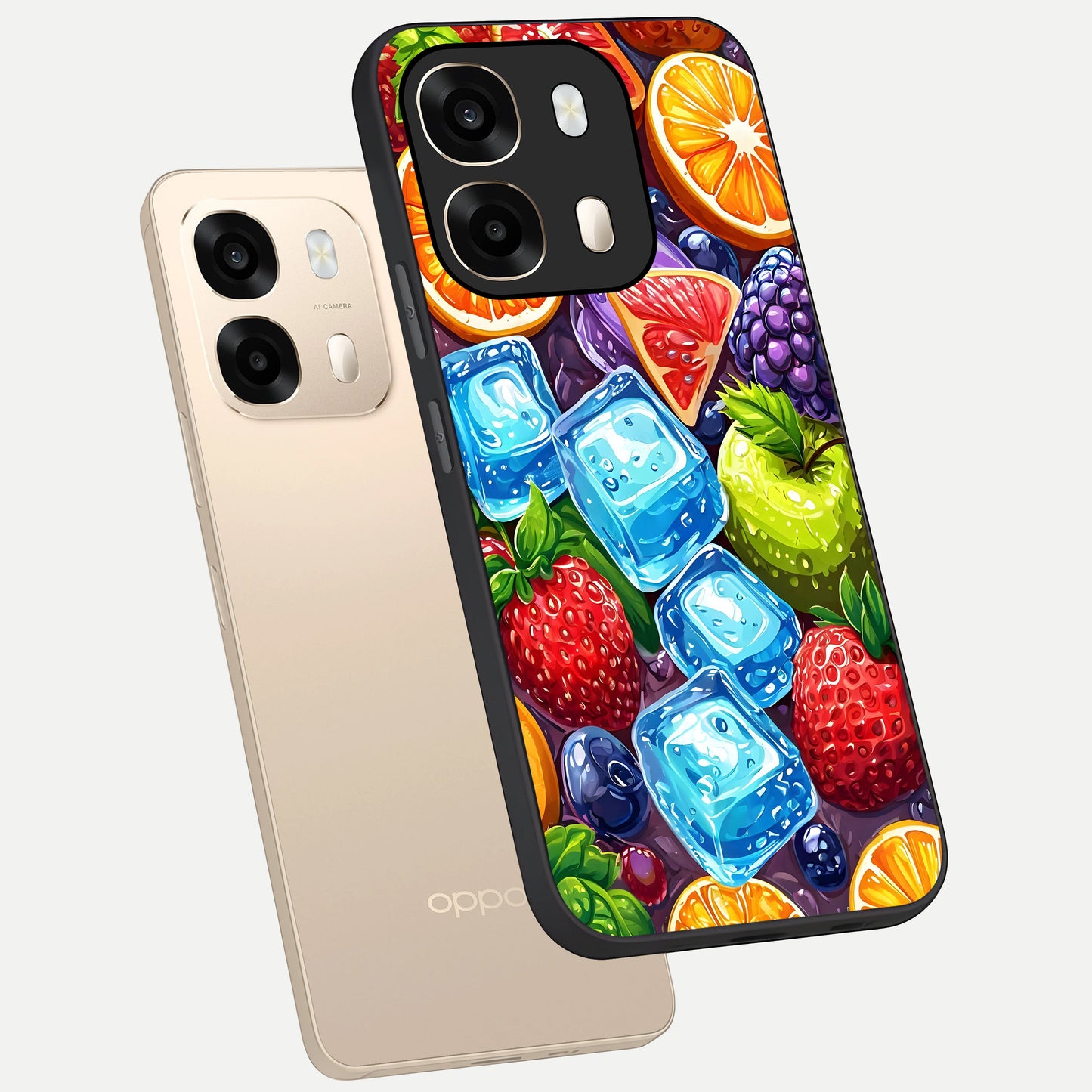  Colorful Fruits with Ice phone case For Oppo A6  showing premium glass back cover with detailed artwork
