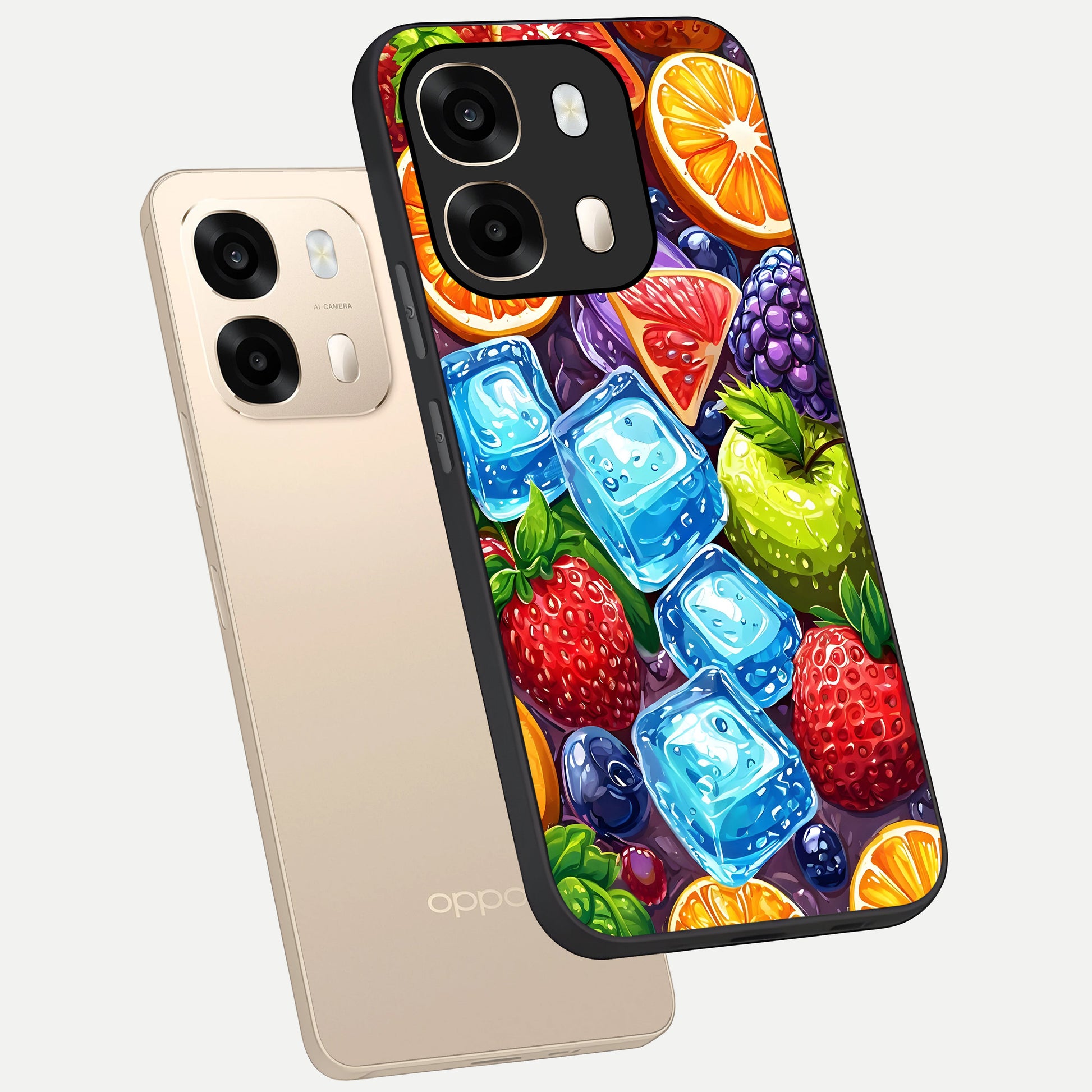  Colorful Fruits with Ice phone case For Oppo A6  showing premium glass back cover with detailed artwork