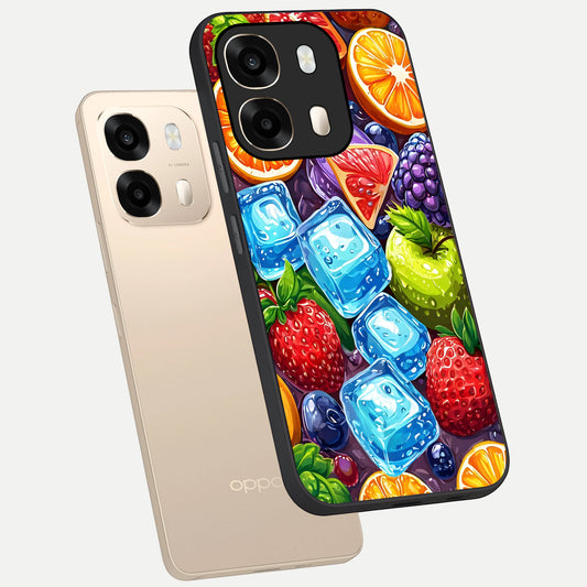  Colorful Fruits with Ice phone case For Oppo A6  showing premium glass back cover with detailed artwork