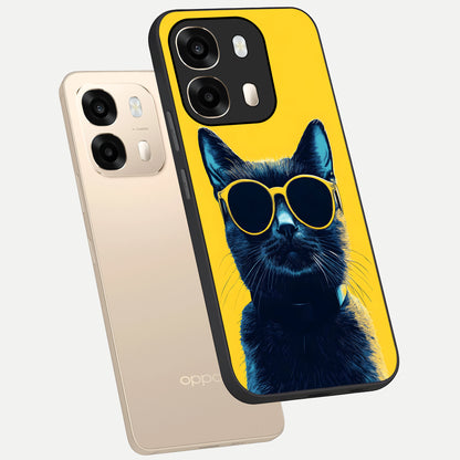  Cool Cat Vibes phone case For Oppo A6  showing premium glass back cover with detailed artwork
