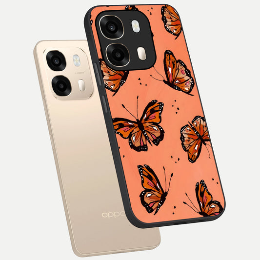  Coral Wing Butterfly phone case For Oppo A6  showing premium glass back cover with detailed artwork