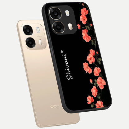  Crimson Bloom Grace Custom Name phone case For Oppo A6  showing premium glass back cover with detailed artwork