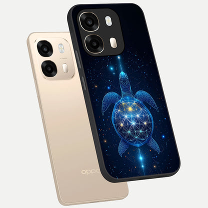  Crimson Blue Turtle phone case For Oppo A6  showing premium glass back cover with detailed artwork