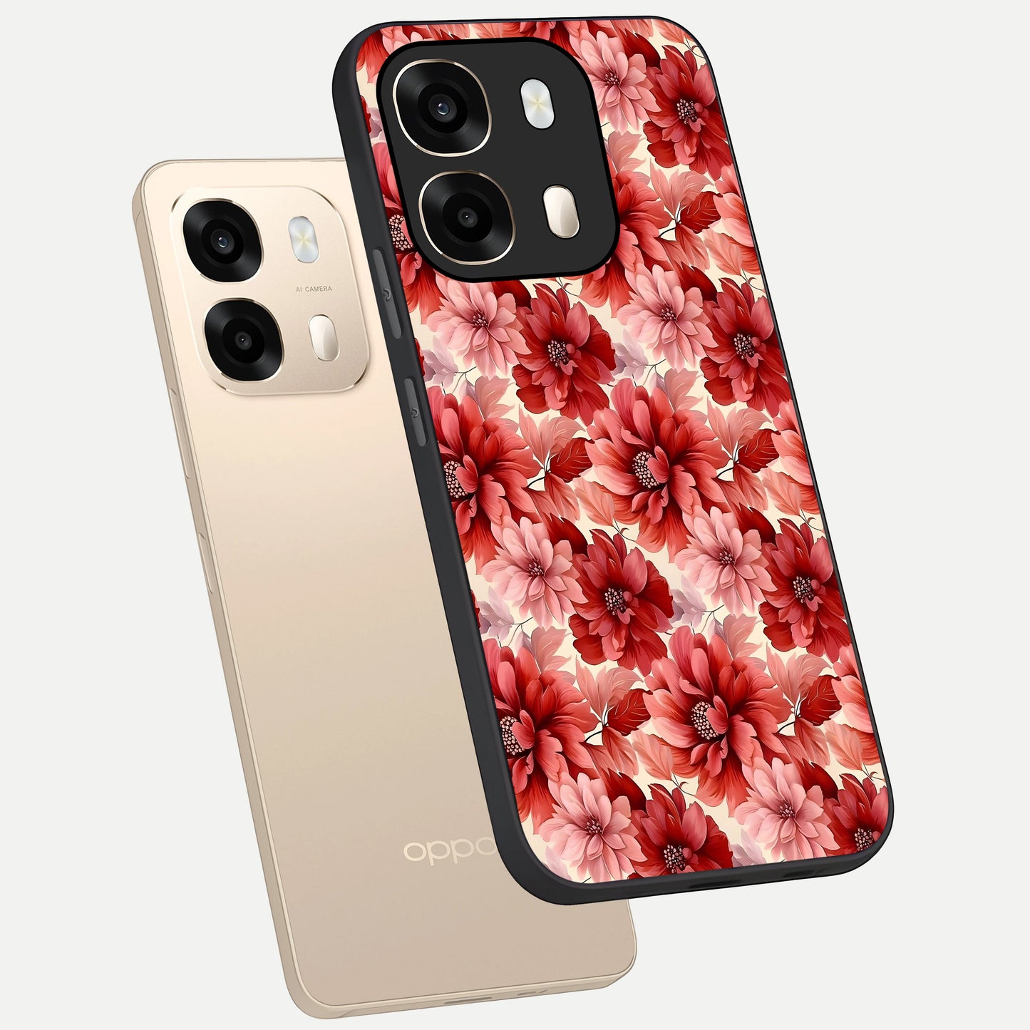 Crimson Love Petals phone case For Oppo A6  showing premium glass back cover with detailed artwork