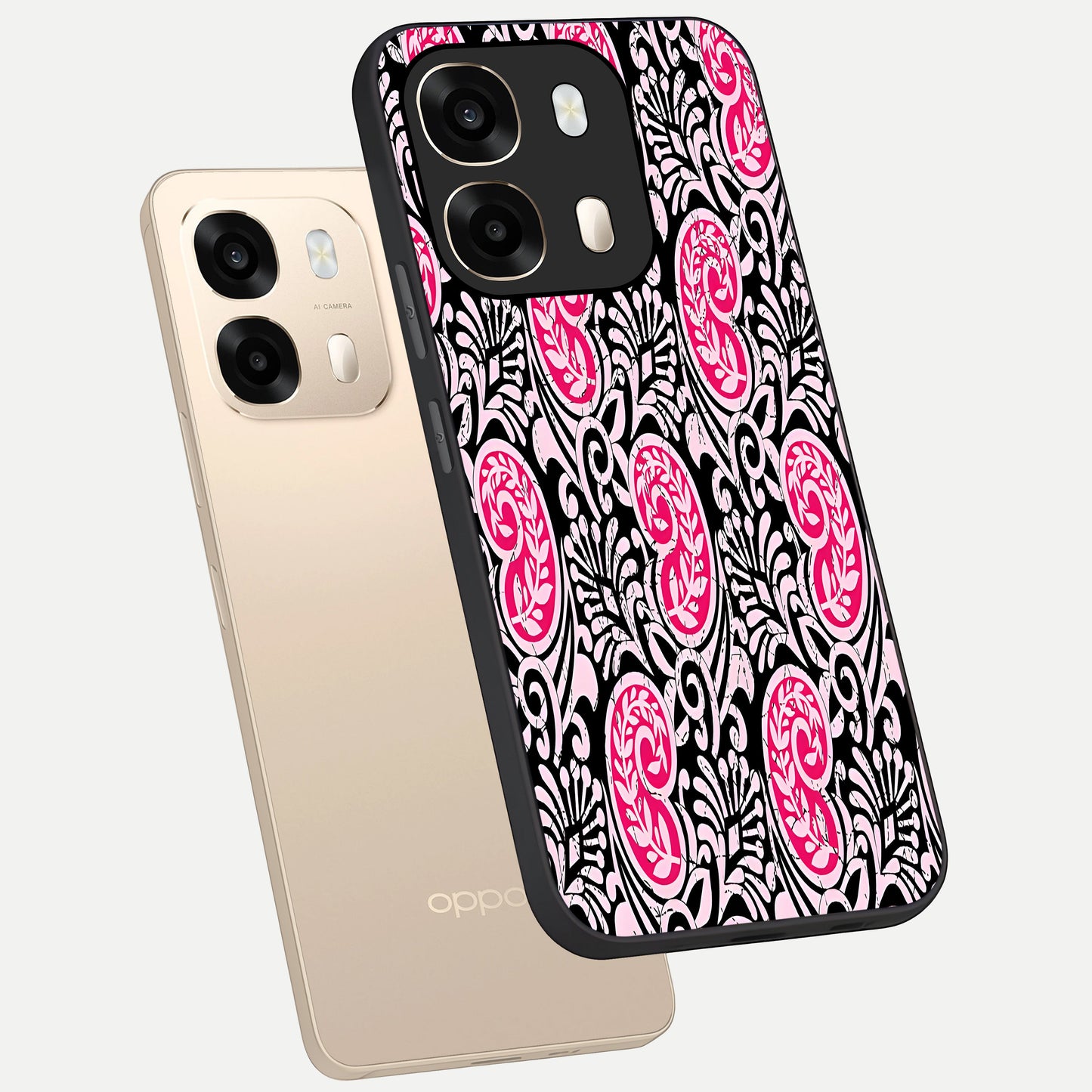  Crimson Paisley Charm phone case For Oppo A6  showing premium glass back cover with detailed artwork