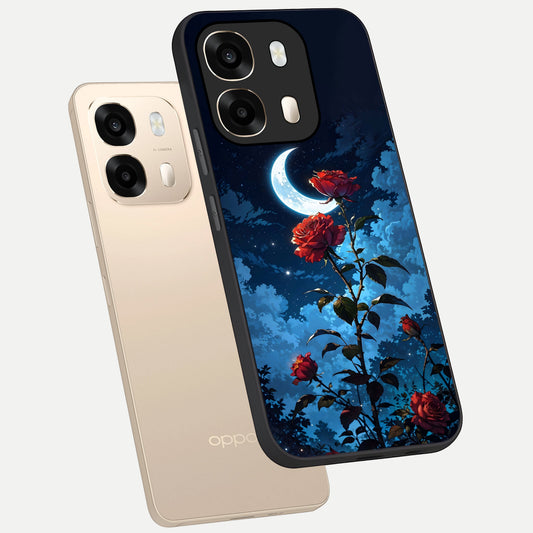  Crimson Rose Moon phone case For Oppo A6  showing premium glass back cover with detailed artwork