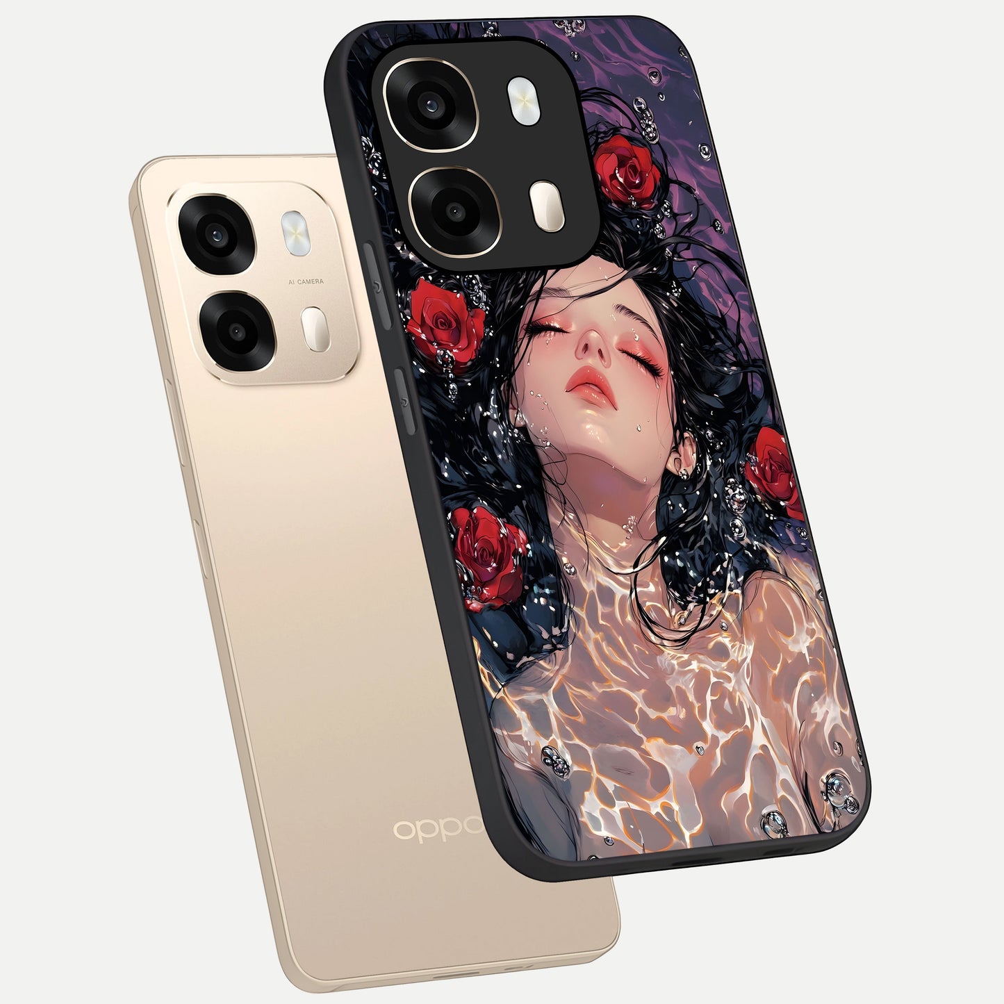  Crimson Rose Serenity phone case For Oppo A6  showing premium glass back cover with detailed artwork