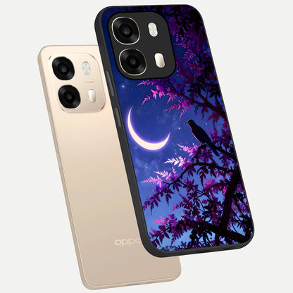  Crow And Moon Scenery phone case For Oppo A6  showing premium glass back cover with detailed artwork