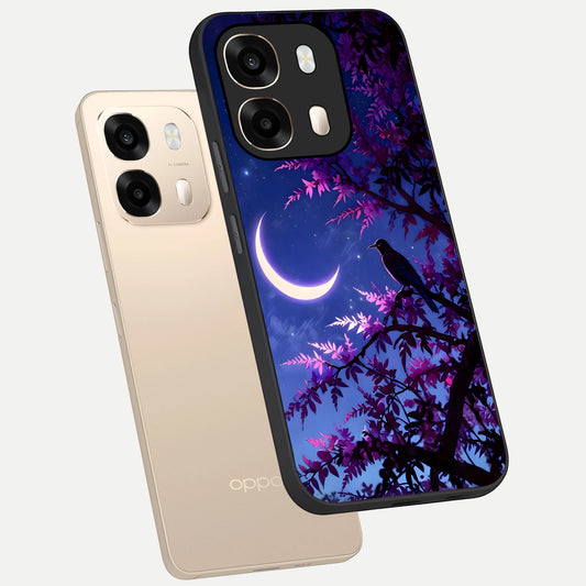  Crow And Moon Scenery phone case For Oppo A6  showing premium glass back cover with detailed artwork