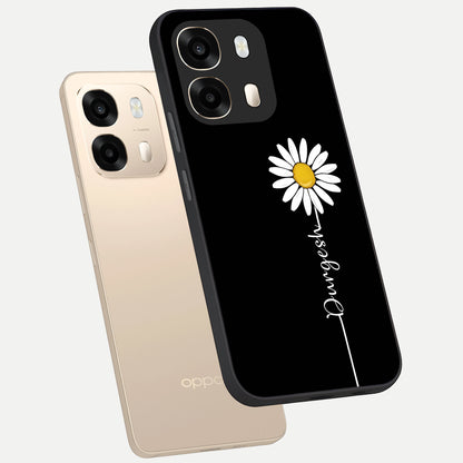  Custom Name White Flower phone case For Oppo A6  showing premium glass back cover with detailed artwork