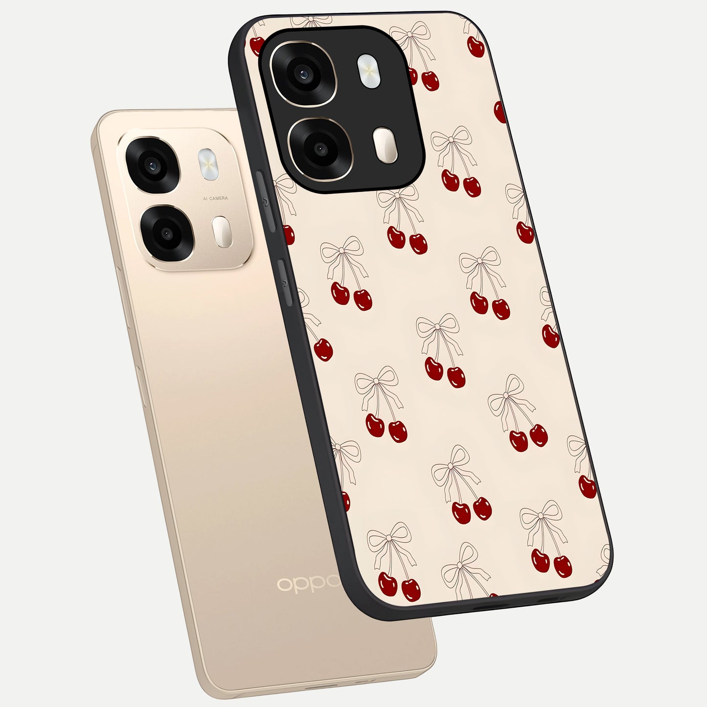  Cute Cherry Pattern phone case For Oppo A6  showing premium glass back cover with detailed artwork