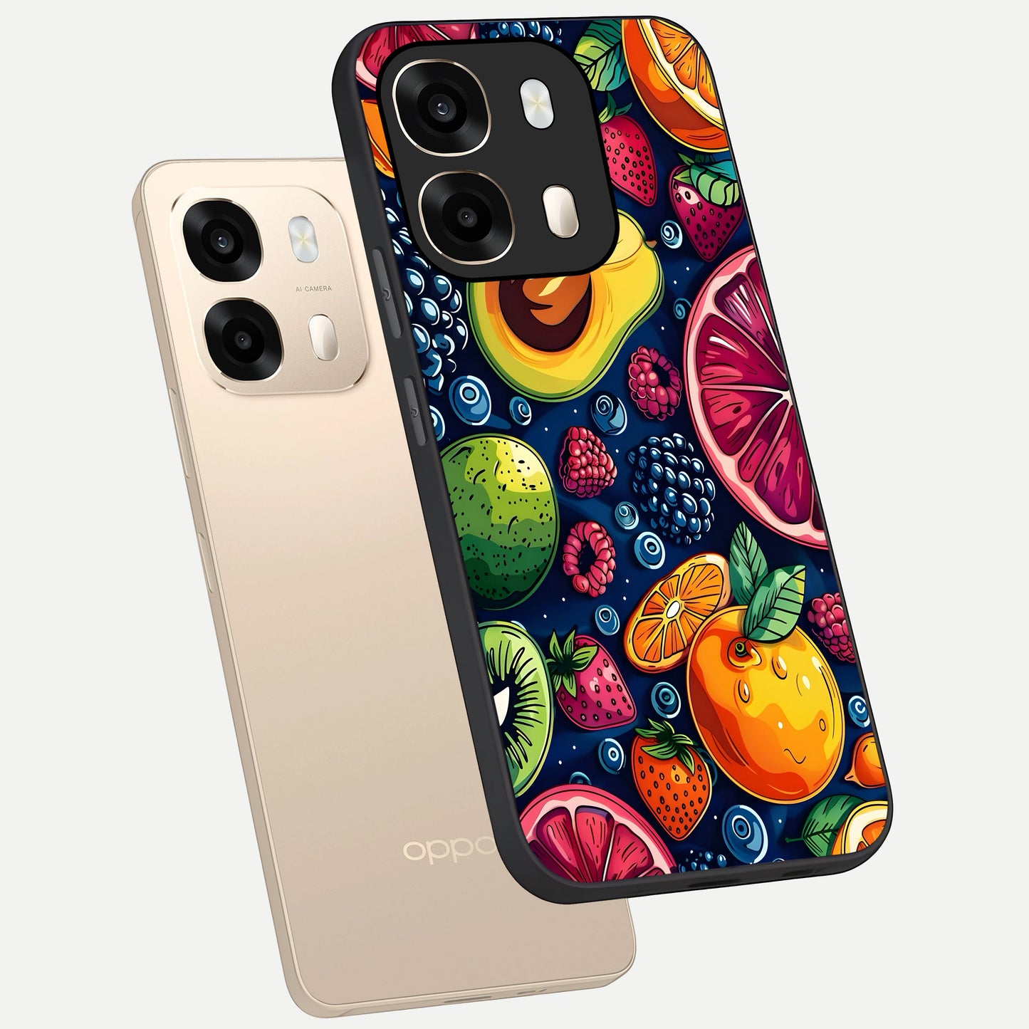 Cute Fruits Art phone case For Oppo A6  showing premium glass back cover with detailed artwork
