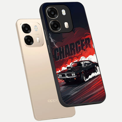  Dark Charger Fury phone case For Oppo A6  showing premium glass back cover with detailed artwork