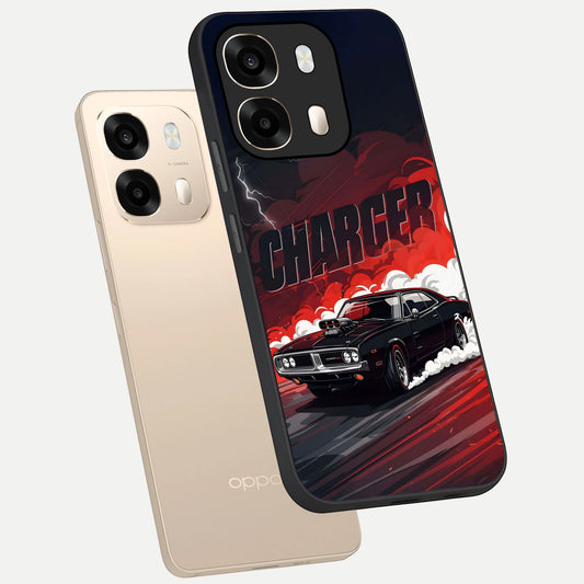  Dark Charger Fury phone case For Oppo A6  showing premium glass back cover with detailed artwork