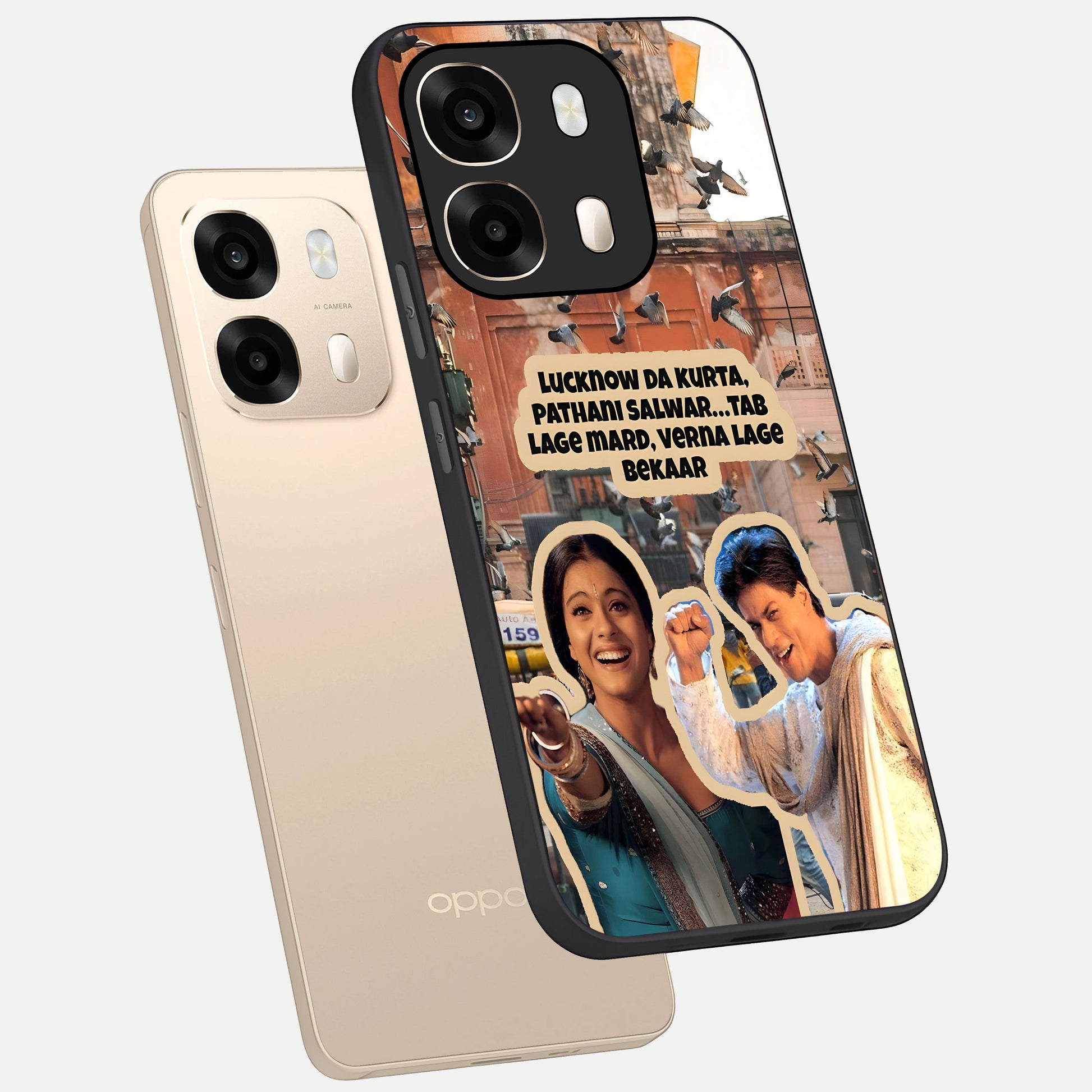  Desi Retro Vibes phone case For Oppo A6  showing premium glass back cover with detailed artwork