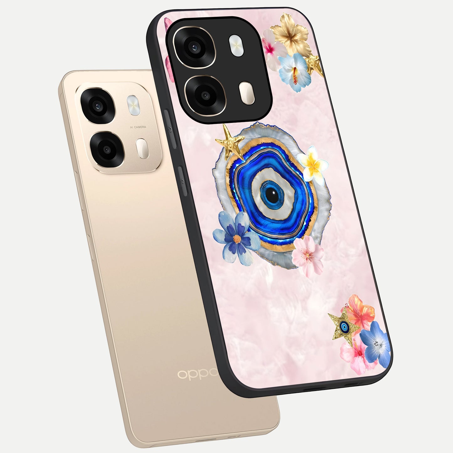  Divine Aura Bloom phone case For Oppo A6  showing premium glass back cover with detailed artwork