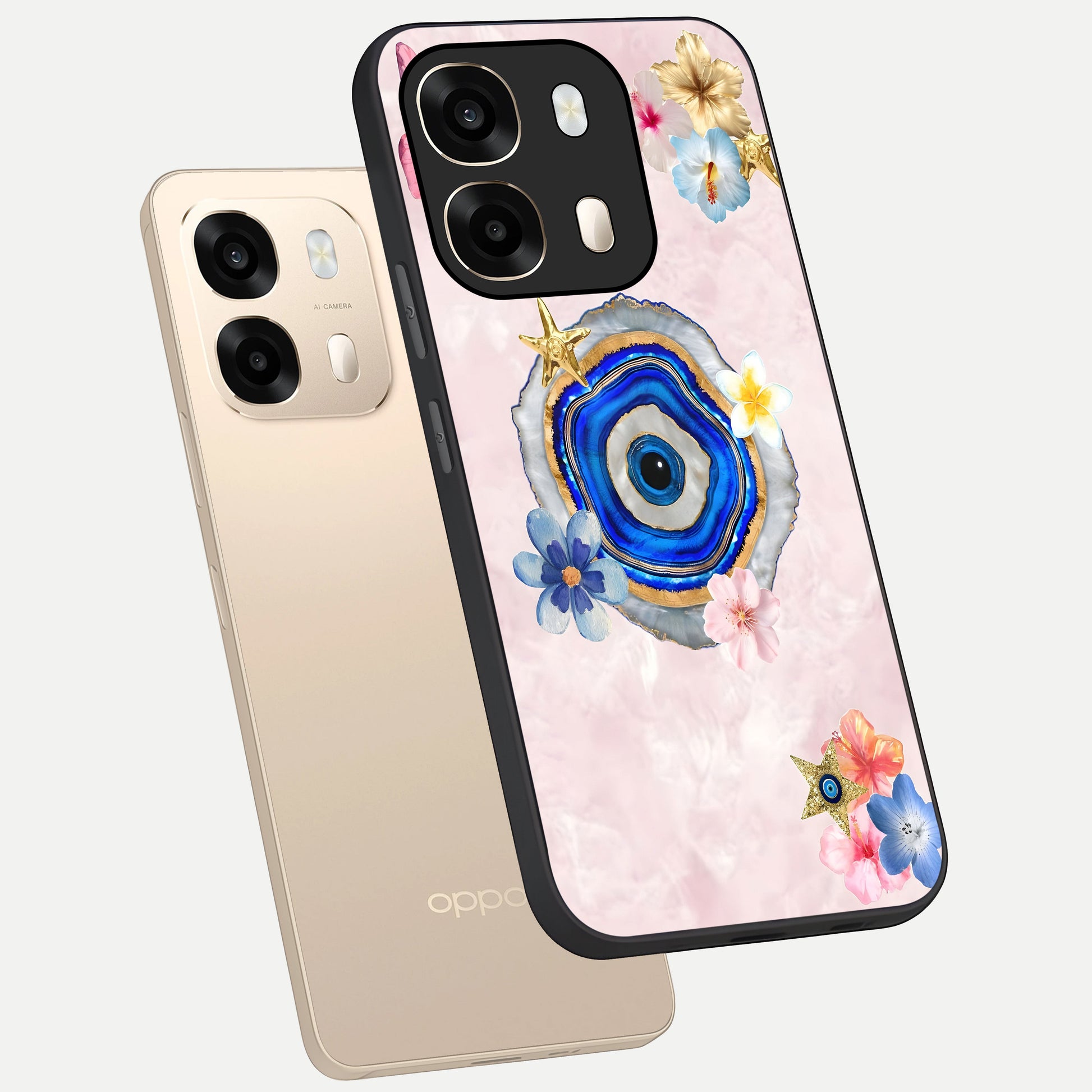  Divine Aura Bloom phone case For Oppo A6  showing premium glass back cover with detailed artwork