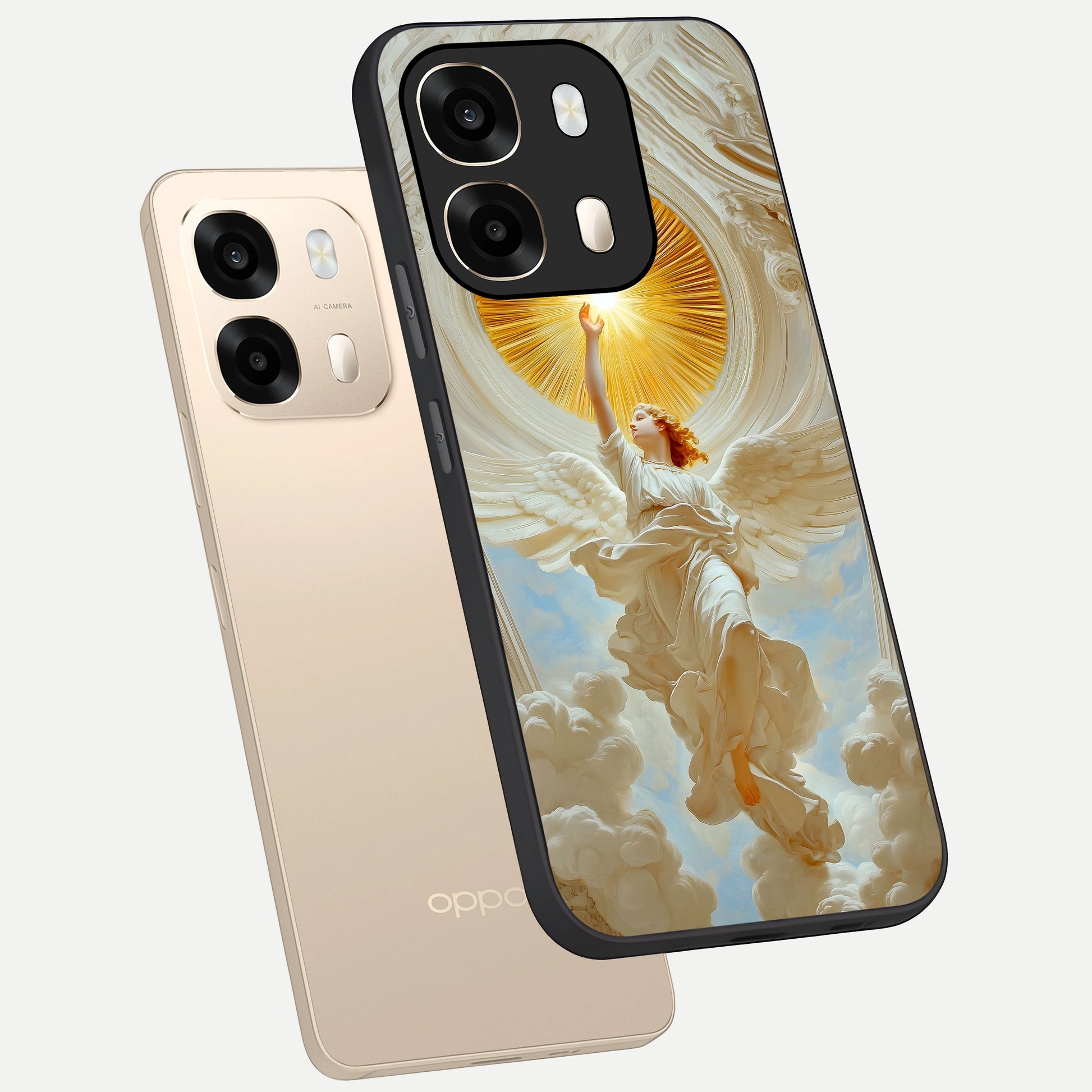  Divine Light Angel phone case For Oppo A6  showing premium glass back cover with detailed artwork