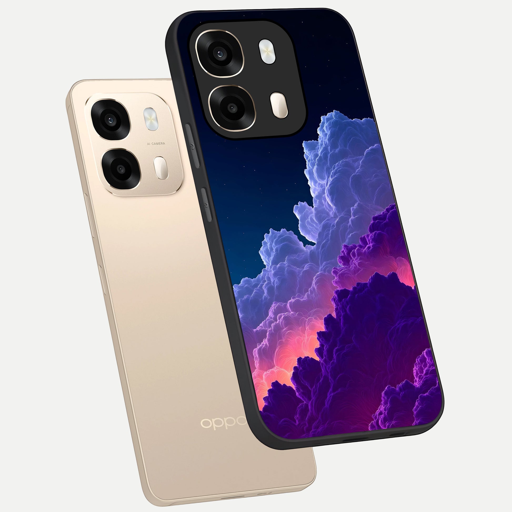  Dreamy Cloud Skies phone case For Oppo A6  showing premium glass back cover with detailed artwork