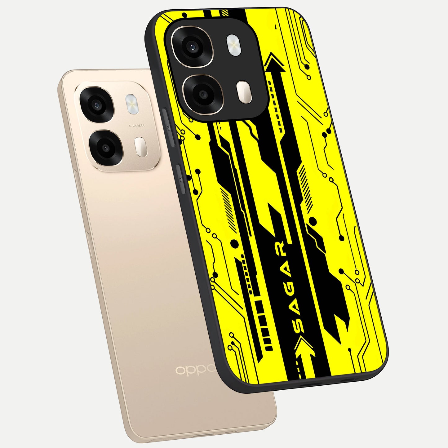  Electric Pulse CYBERPUNK Custom Name phone case For Oppo A6  showing premium glass back cover with detailed artwork