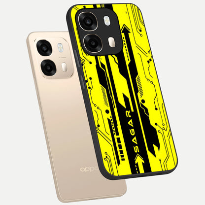  Electric Pulse CYBERPUNK Custom Name phone case For Oppo A6  showing premium glass back cover with detailed artwork