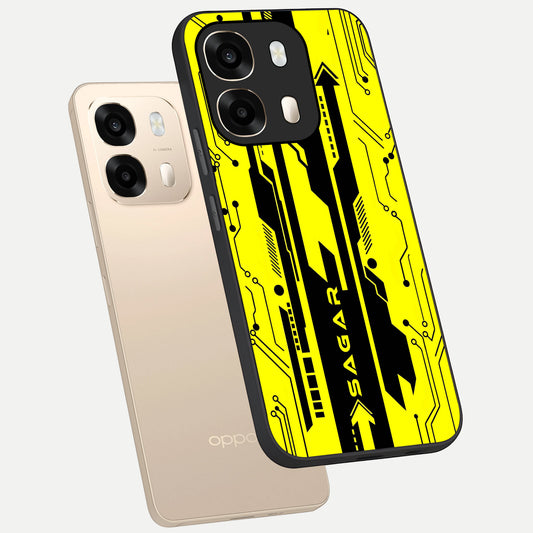  Electric Pulse CYBERPUNK Custom Name phone case For Oppo A6  showing premium glass back cover with detailed artwork