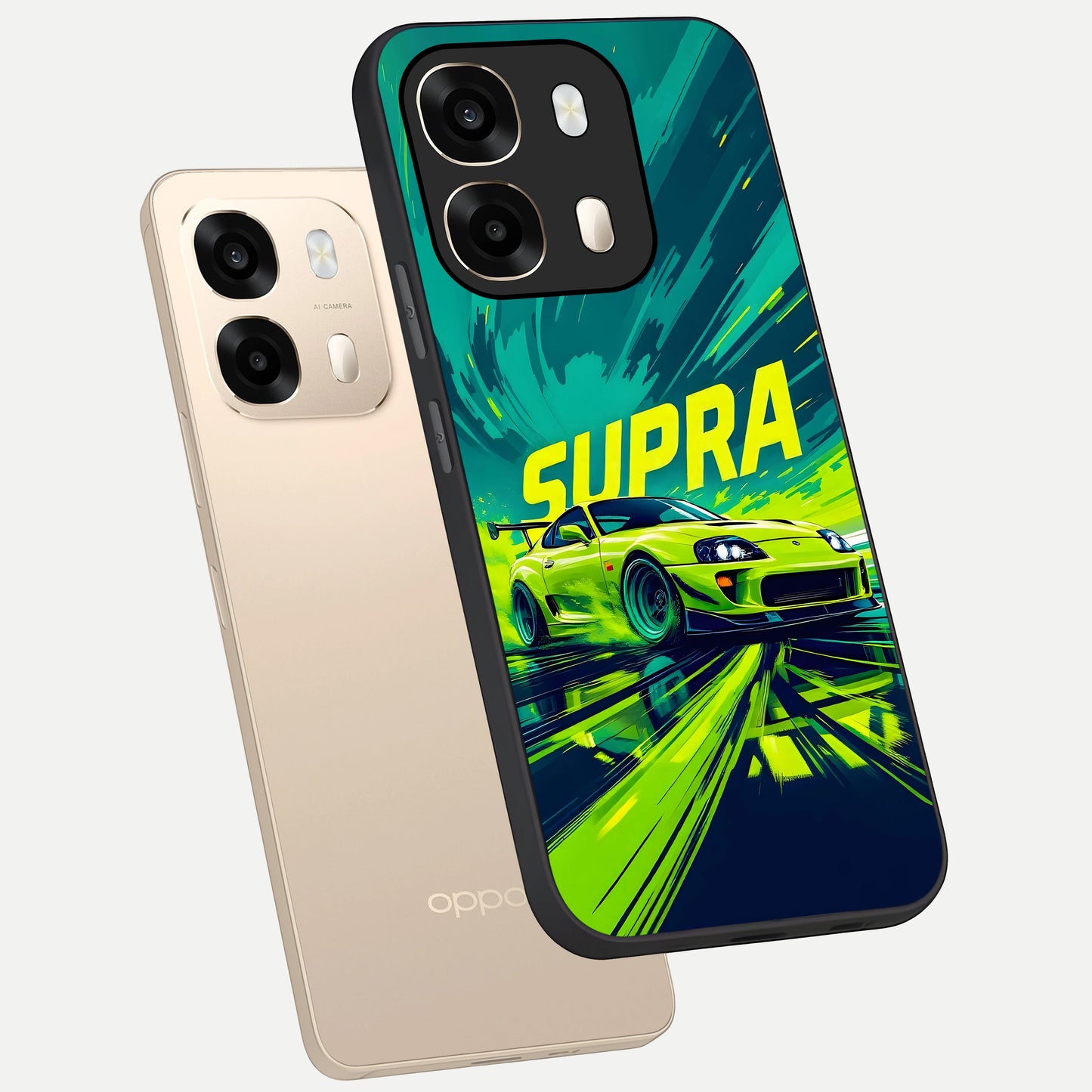  Electric Supra Thunder phone case For Oppo A6  showing premium glass back cover with detailed artwork