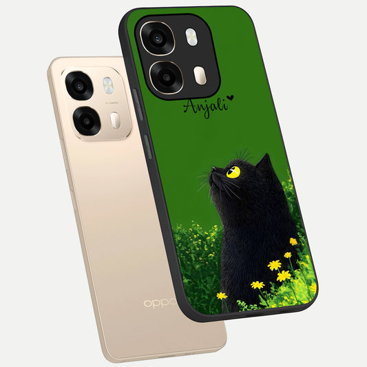  Emerald Cat Custom Name phone case For Oppo A6  showing premium glass back cover with detailed artwork