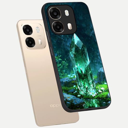  Emerald Light Crystal phone case For Oppo A6  showing premium glass back cover with detailed artwork