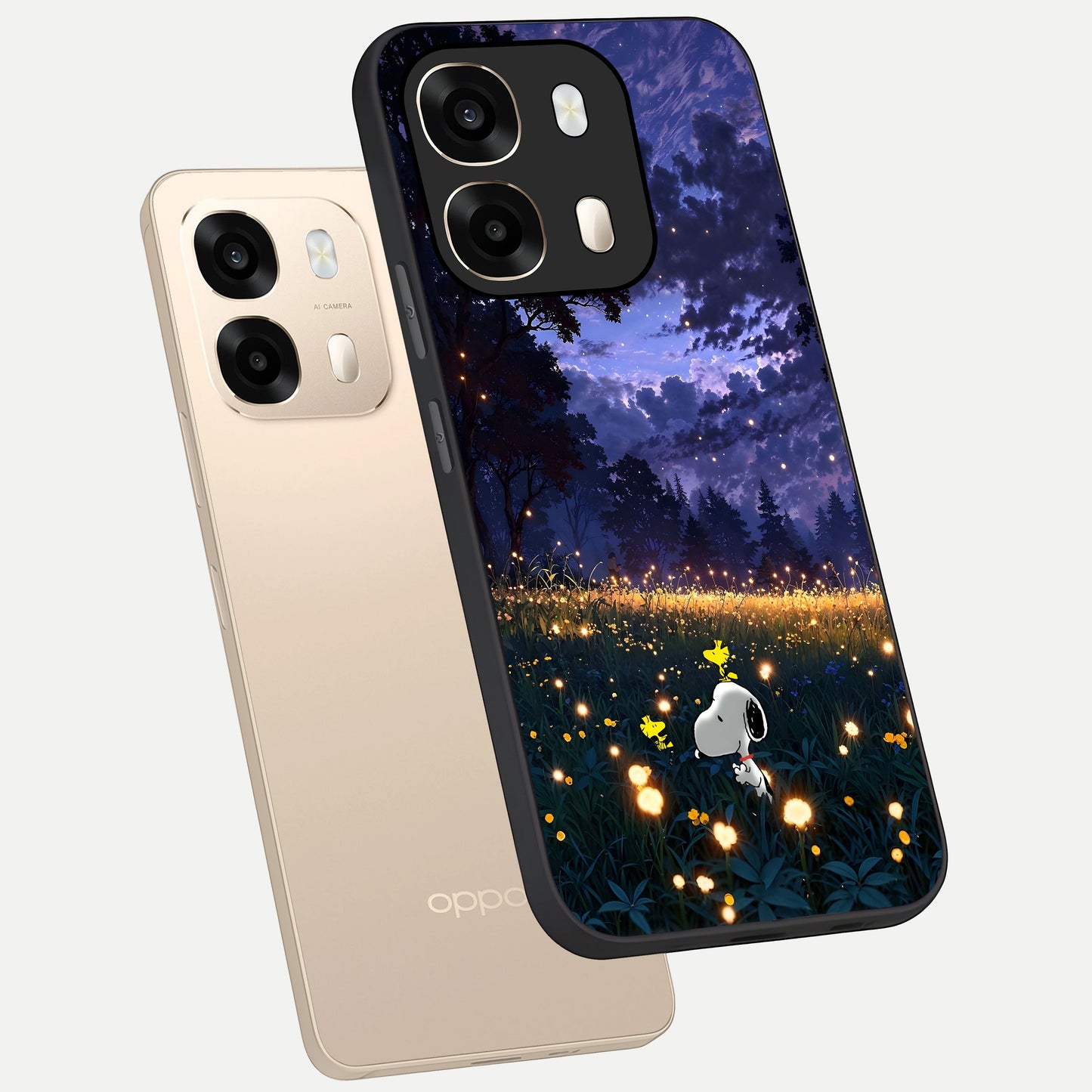  Firefly Meadow Magic phone case For Oppo A6  showing premium glass back cover with detailed artwork