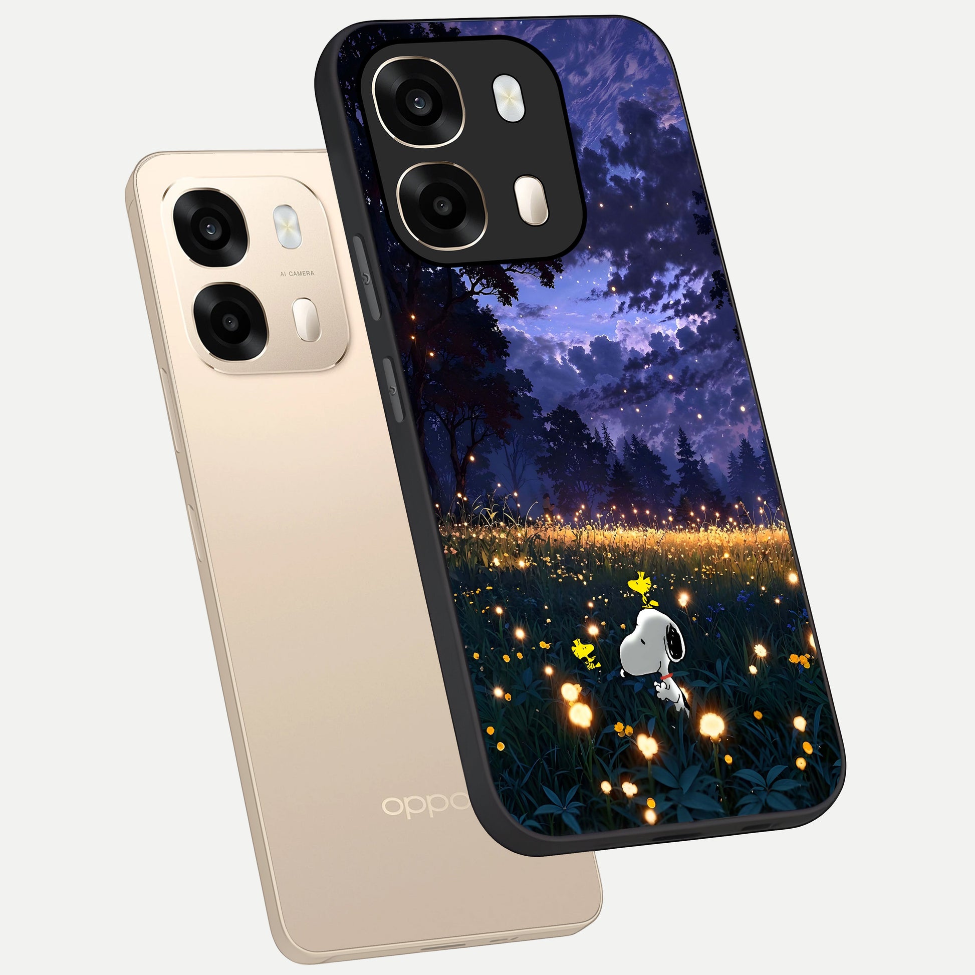  Firefly Meadow Magic phone case For Oppo A6  showing premium glass back cover with detailed artwork