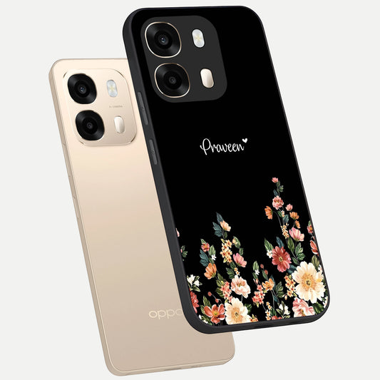  Floral Design Personalized Custom Name phone case For Oppo A6  showing premium glass back cover with detailed artwork