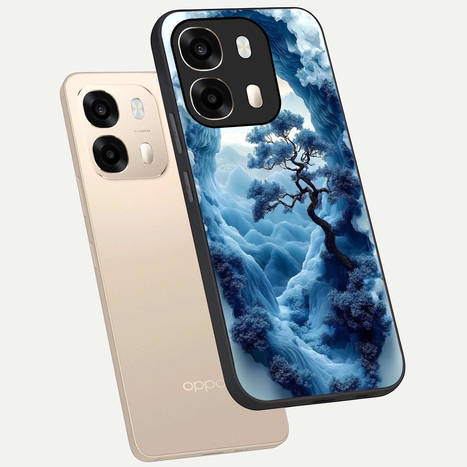  Frozen Serenity Gate phone case For Oppo A6  showing premium glass back cover with detailed artwork