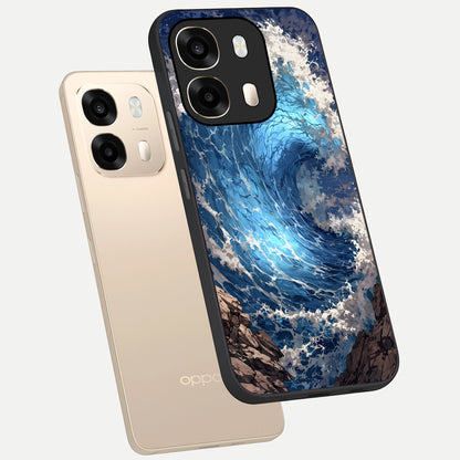  Giant Ocean Wave phone case For Oppo A6  showing premium glass back cover with detailed artwork