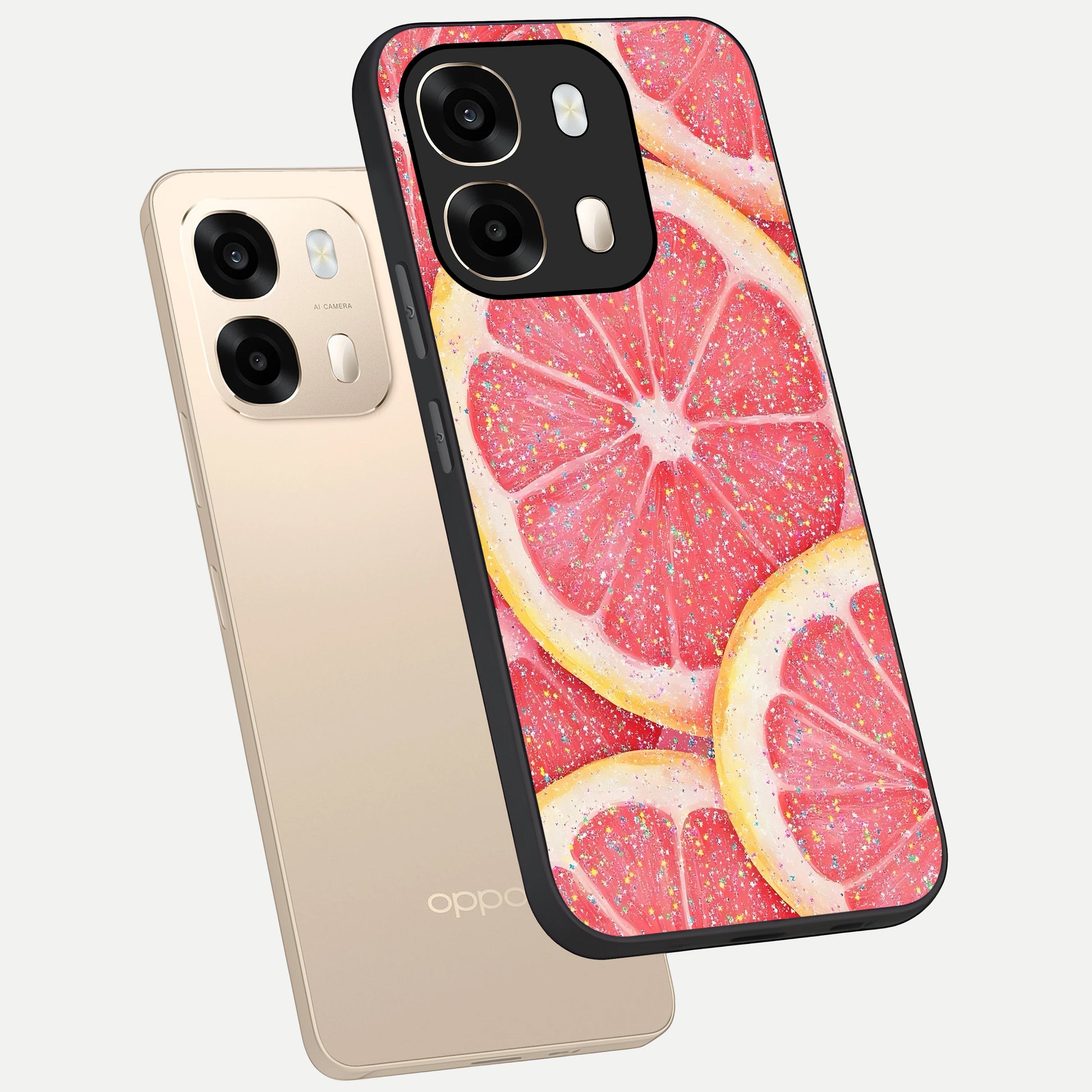  Glitter Grapefruit phone case For Oppo A6  showing premium glass back cover with detailed artwork