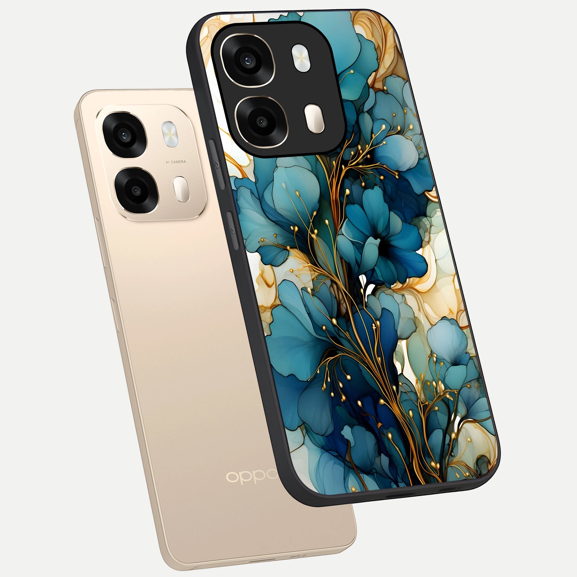  Golden Bloom Symphony phone case For Oppo A6  showing premium glass back cover with detailed artwork