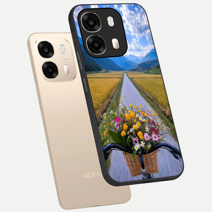  Golden Field Journey phone case For Oppo A6  showing premium glass back cover with detailed artwork