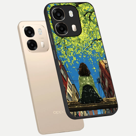  Golden Leaves Glow phone case For Oppo A6  showing premium glass back cover with detailed artwork